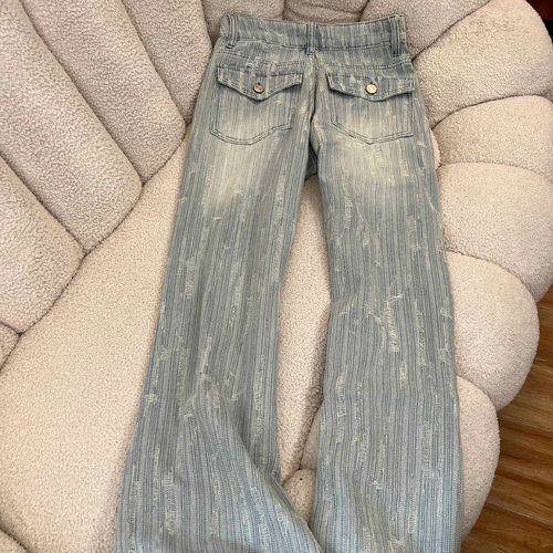 fashion women american retro jeans denim pants设计感浅色微喇
