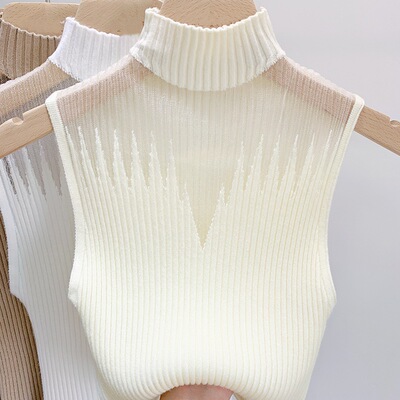 mesh knitted top women y2k tank top half neck vest female