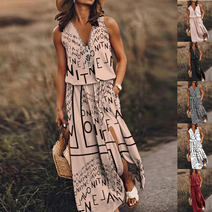 summer dress women elegant ladies vestidos欧美无袖连衣裙休闲
