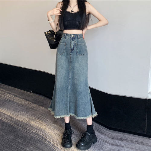 牛仔裙鱼尾Womens Long Fishtail Denim Skirt Vintage Plus Size