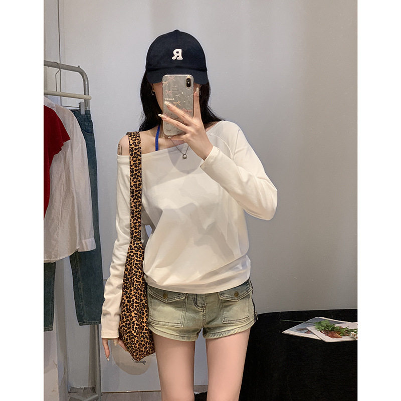 women sexy off shoulder t-shirt lady crop top白色一字肩露