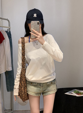 women sexy off shoulder t-shirt lady crop top白色一字肩露