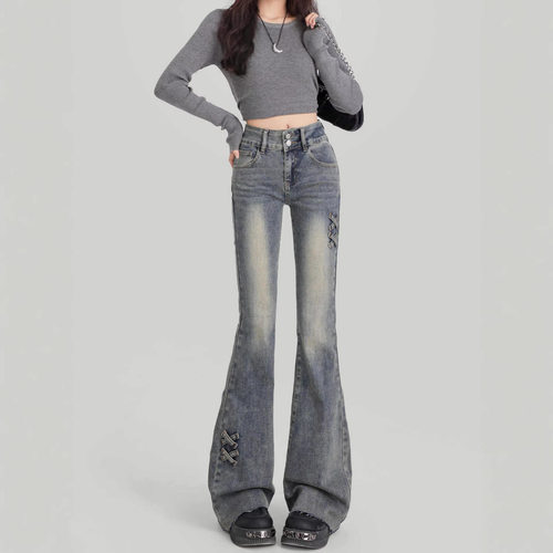 fashion women american retro jeans denim pants微喇叭牛仔裤女