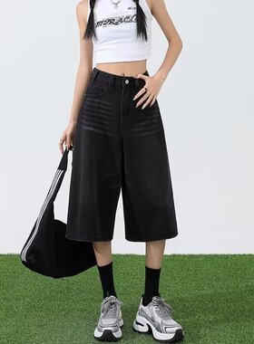 baggy jeans low rise Shorts 复古七分牛仔裤小个女休闲新款显瘦