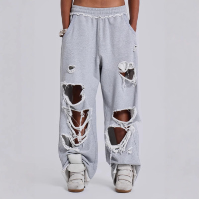 women's casual baggy ripped pants y2k美式休闲裤街头嘻哈破洞