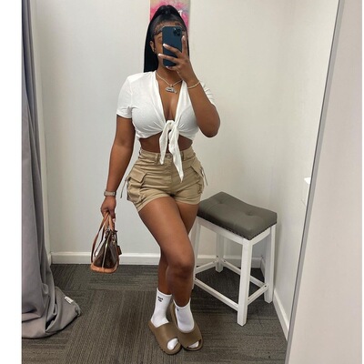 Summer Sexy V-neck T-shirts Female White Slim Crop Tops Tees