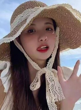 Summer Hat Anti-UV Sun Hats Wide Brim Cap太阳帽田园风手工