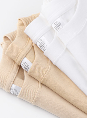 Cotton TShirt Long Sleeve Pullover Tops270g重磅奶茶杏色纯棉