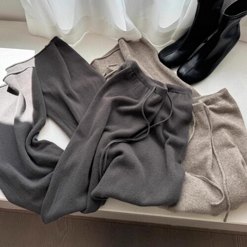New Autumn Winter Knit Wide Leg Pants Women Straight Trouser
