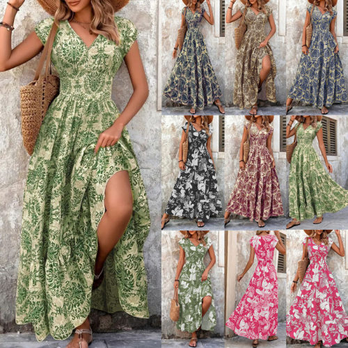 Plus Size Women's Bohemian Floral V-Neck Short Sleeve Dress