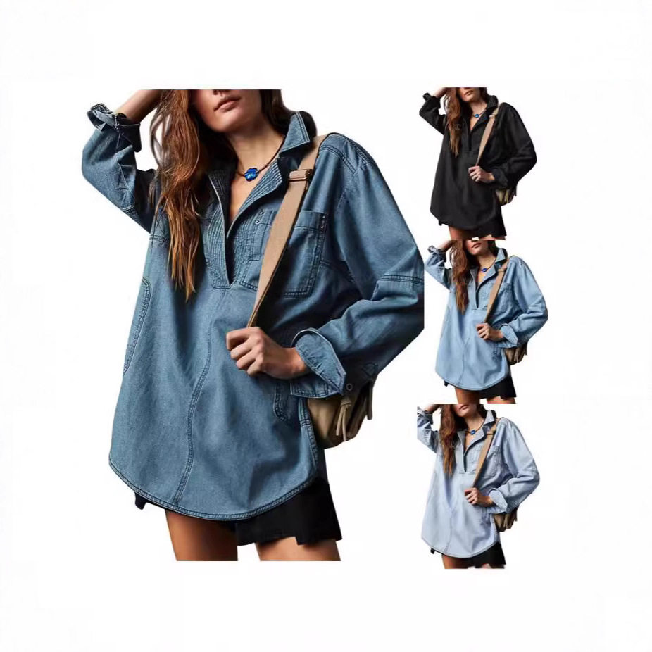 denim style tops shirt牛仔外套新款欧美长袖外套v领时尚设计