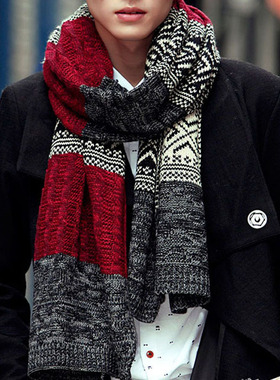 men knitted scarf warm scarves man long multi-color shawl