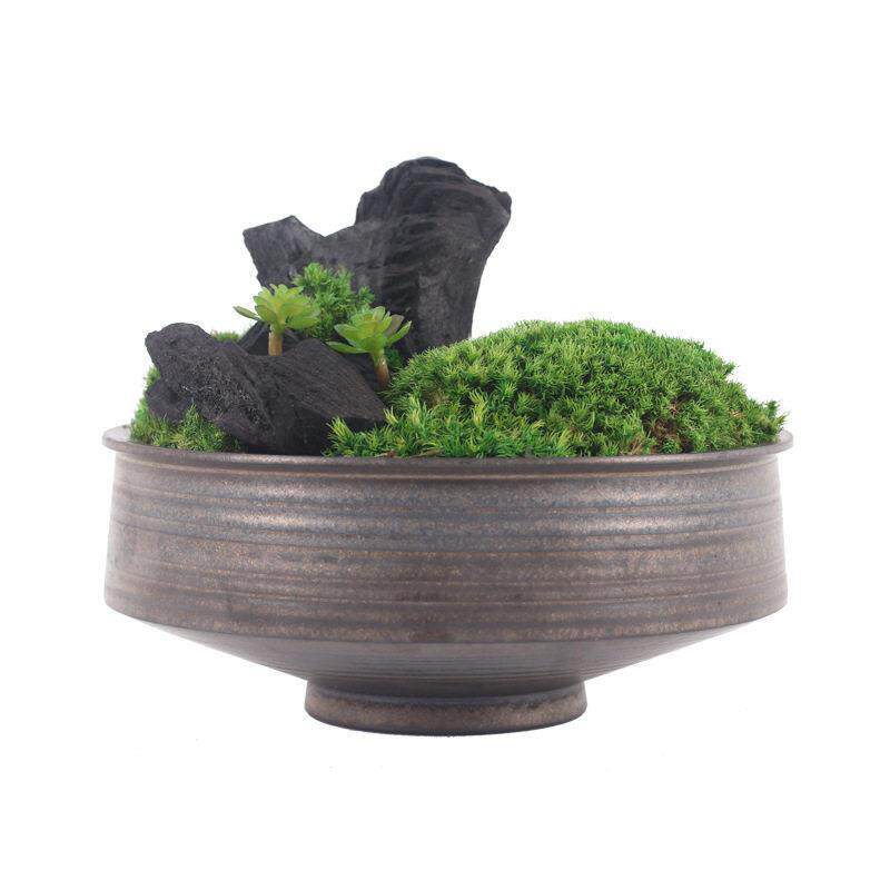 现中式创意植物盆景仿真苔藓永生苔玄光禅意摆件假山客厅装饰品