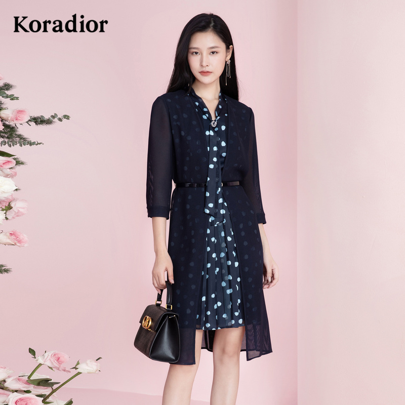 珂莱蒂尔拼接连衣裙冰丝假两件