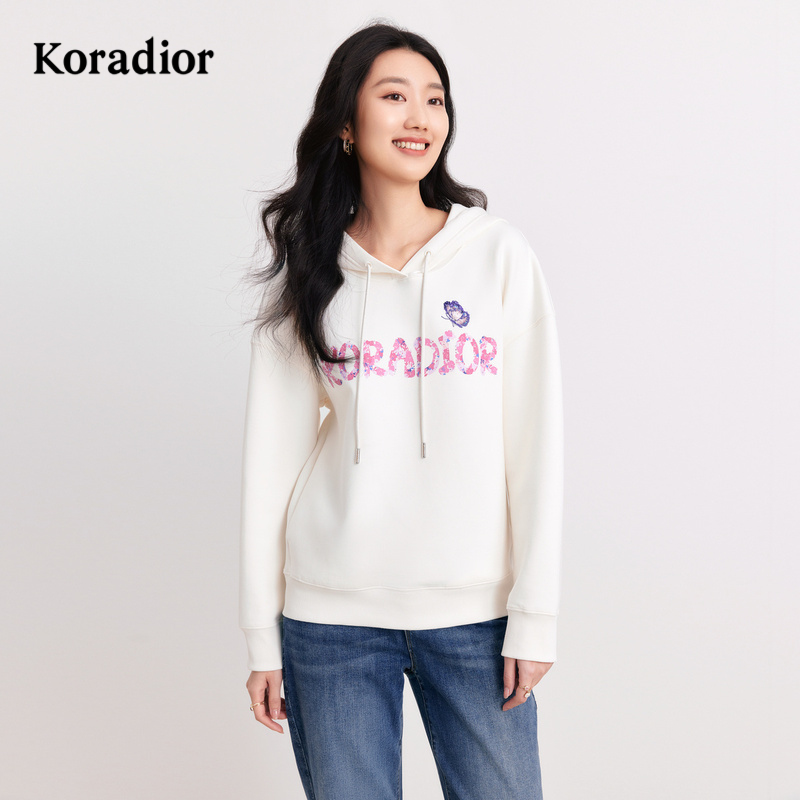 珂莱蒂尔outlets年秋季新款舒适减龄通勤百搭连帽卫衣女上衣