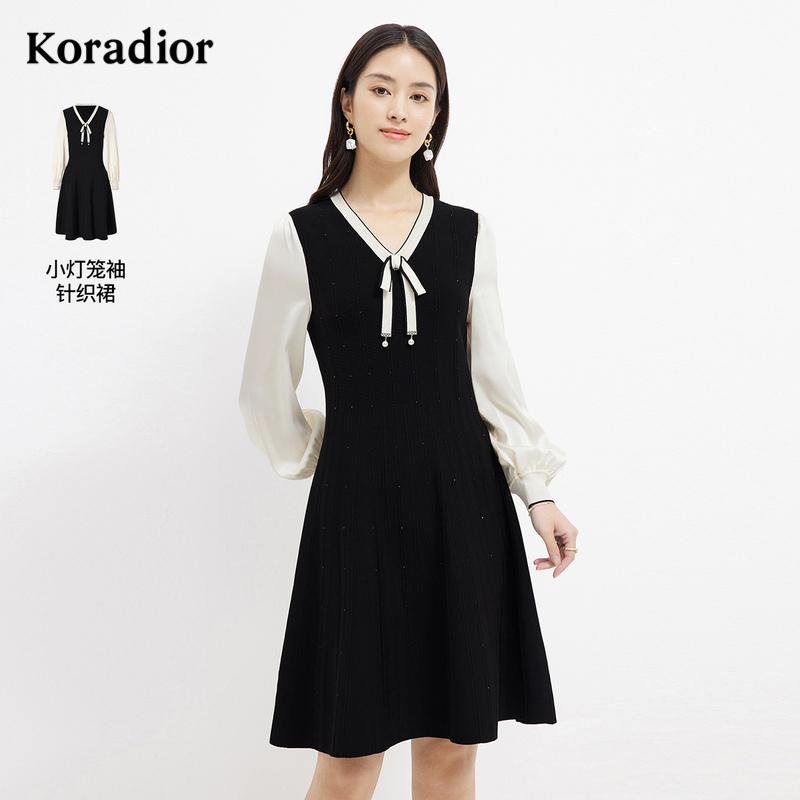 珂莱蒂尔女装长袖黑白拼