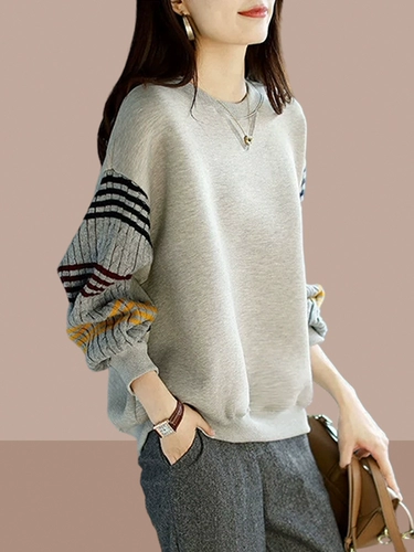 Осенняя толстовка, лонгслив, круглый воротник, городской стиль, большой размер