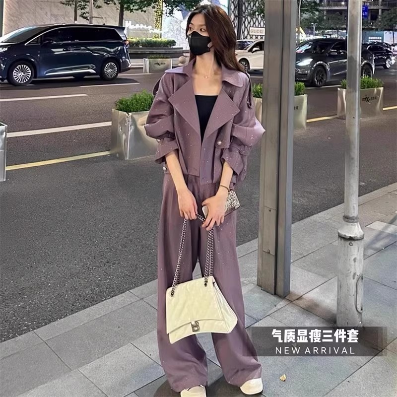 高级感时尚套装女士早秋穿搭一整套新款短款风衣外套阔腿裤两件套