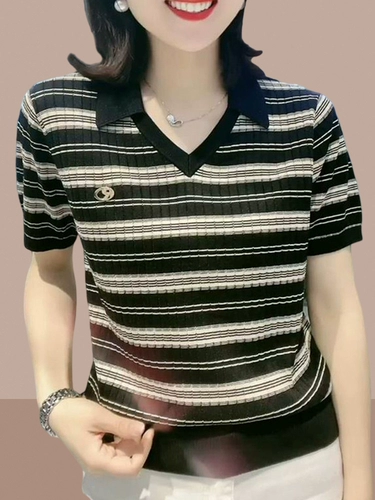 Трикотажный свитер, футболка с коротким рукавом, летняя небольшая футболка polo для матери, подходит для подростков