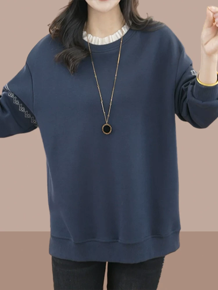 Autumn sweatshirt, long set, plus size, 2023, mid-length
