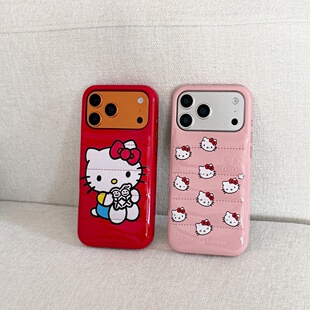 可爱凯蒂小猫苹果手机壳适用iPhone17PROMAX卡通羽绒服壳16PRO创意保护套15PRO皮质壳14PRO