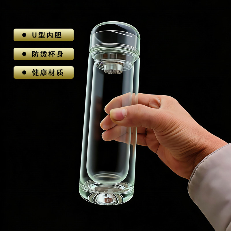 高硼硅双层商务茶水杯手工水滴底