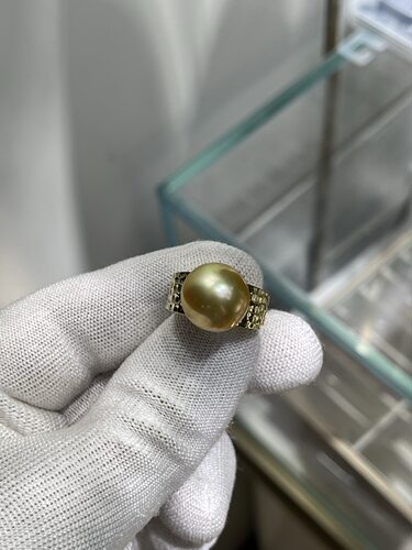 超重工s925镶嵌 浓金13.44mm南洋金珠戒指