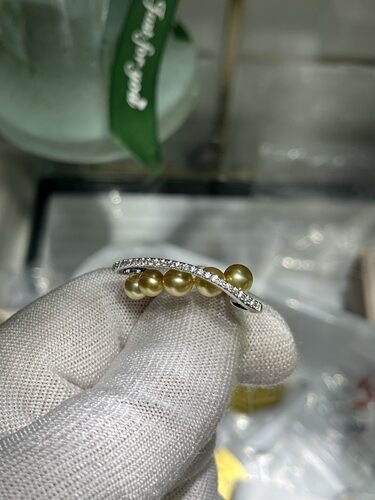 野生无核keshi浓金金珠戒指平衡木18k天然钻石镶嵌 点位约5～7mm