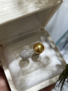 完美无瑕！！ 超浓金11.47mm金珠戒指 18k天然钻石镶嵌