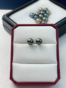 大溪地孔雀绿戴妃耳钉9mm正圆微瑕18k天然钻石