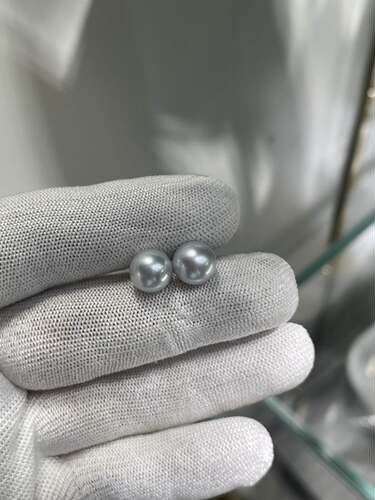 银蓝冷光10～11mm澳白珍珠素钉 18k镶嵌