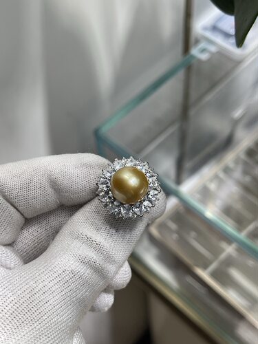 重工s925镶嵌 璀璨太阳花款式 13～14mm南洋金珠戒指
