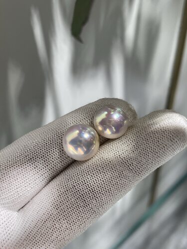粉泡泡14.07，14.53mm极光白马贝裸珠 镜面极强光