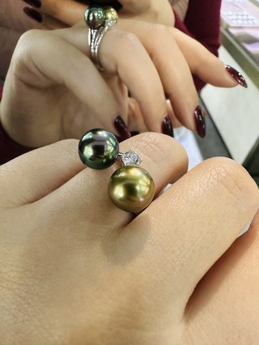 大溪地撞色ab款珍珠戒指s925培育钻石