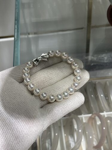 无调色，青粉光8～8.5mm海水akoya手串 TASAKI专柜品质s925精工扣
