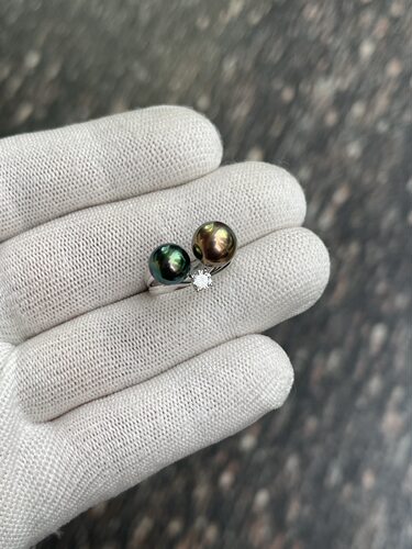 8.38mm绝色孔雀绿9.14mm古铜色淡水爱迪生 重工s925培育钻石