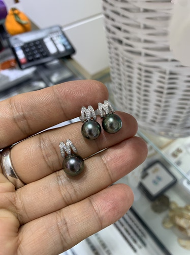 新品 无暇，大溪地孔雀绿套装 18k培育钻石镶嵌 耳钉 吊坠