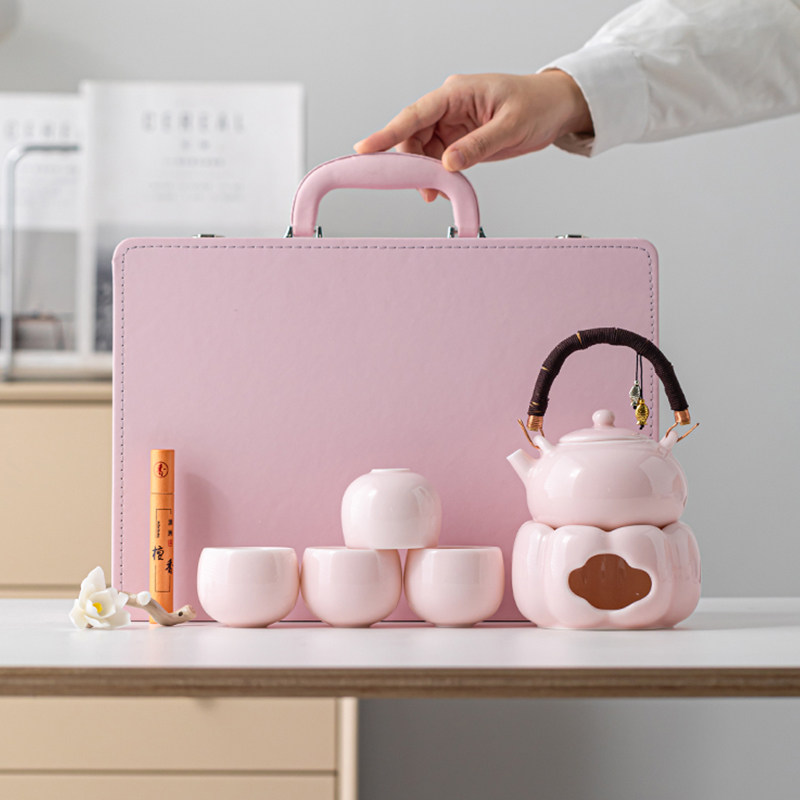 粉色提梁壶功夫茶具家用蜡烛保温加热围炉下午茶花茶陶瓷旅行套装,餐饮具,功夫茶具,淘宝优惠券,粉丝福利购,淘宝优惠卷