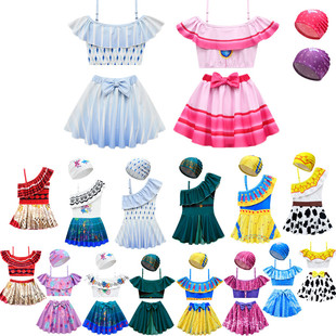 迪士尼儿童冰雪奇缘爱莎公主裙式 女童温泉度假速干女孩游泳衣 泳装