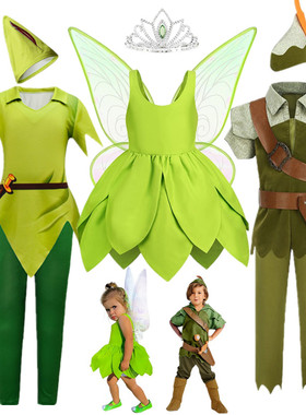 儿童绿色小精灵cosplay舞蹈演出小叮当公主裙服装小飞侠Peter Pan