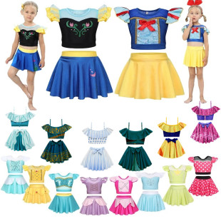 冰雪奇缘儿童分体裙式 宝女孩游泳衣 泳衣女童艾莎安娜白雪公主泳装