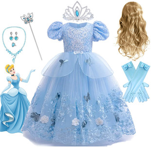 灰姑娘公主裙礼服女童蓬蓬纱裙Cinderella冰雪奇缘爱莎儿童连衣裙
