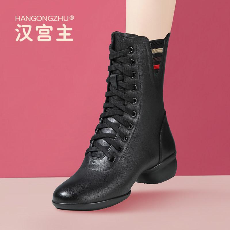 新款中跟厚底舞蹈鞋女软底新款真皮广场舞鞋爵士四季跳舞鞋水兵舞