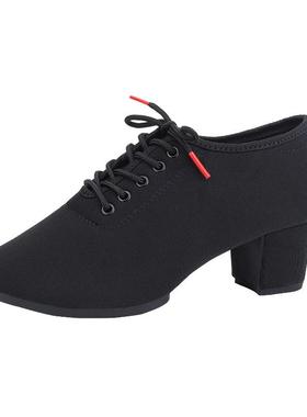 新款牛津布拉丁舞鞋女黑色新款女士女式软底教师广场舞蹈跳舞女鞋