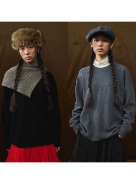 popoup25FW “素色”绵羊毛基础黑灰两色套头毛衣