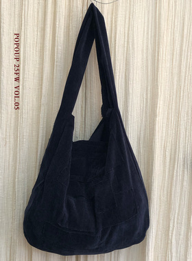 popoup25FW “准备出走时”雪尼尔拼接超大蓝色斜挎托特流浪包