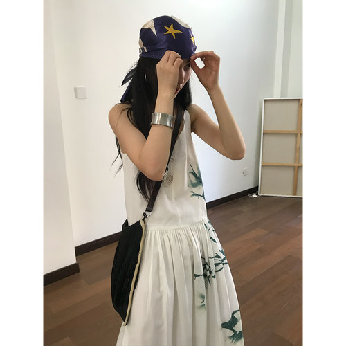 popoup棉麻印花连衣裙