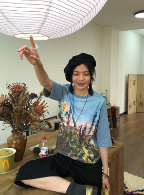 popoup24ss “像素公园”满印印花中袖上衣