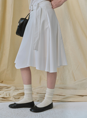 popoup26SS“蒸馏水”不规则半身经典白色腰带半裙