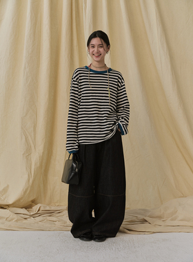 popoup26SS“奶盐白条”螺纹撞色休闲条纹长袖